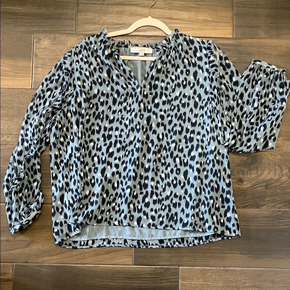 LOFT Black and Blue Leopard Print Blouse